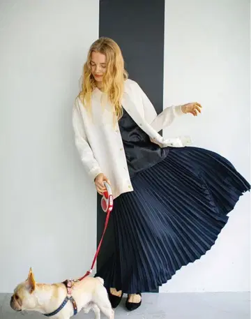 cen. 플리츠 스커트 다크 네이비 38 롱