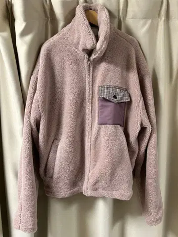 핑크 플리스 자켓 체크 포켓