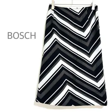 보쉬 모노톤 셰브론 패턴 지그재그 패턴 롱 스커트 블랙