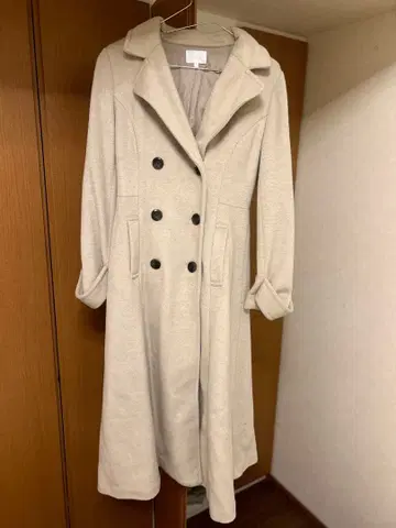 리엔다 신데렐라 라인 코트 베이지 더블 브레스트 롱 코트