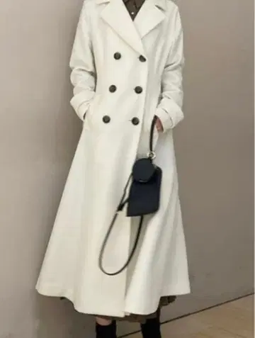 리엔다 신데렐라 라인 코트 베이지 더블 브레스트 롱 코트