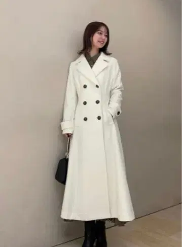 리엔다 신데렐라 라인 코트 베이지 더블 브레스트 롱 코트