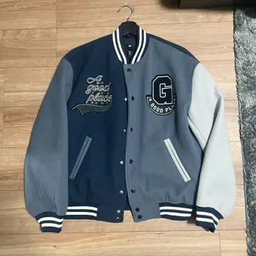 자수 장식 바시티 자켓 네이비/그레이 M 사이즈 아메카지 스타일