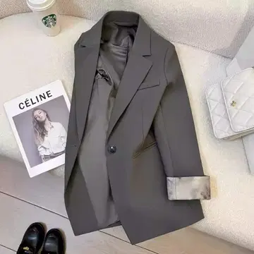 그레이 럭셔리 빈티지풍 테일러드 자켓 여성용 2025년 가을 신작