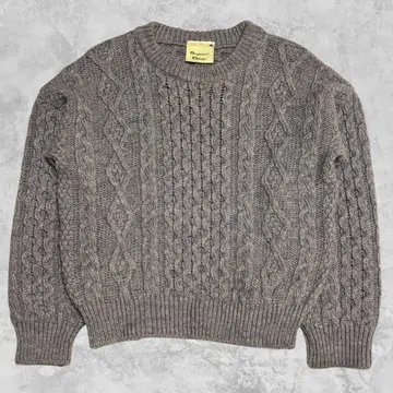 두꺼운 빈티지 케이블 짜임 아란 니트 그레이 M 피셔맨