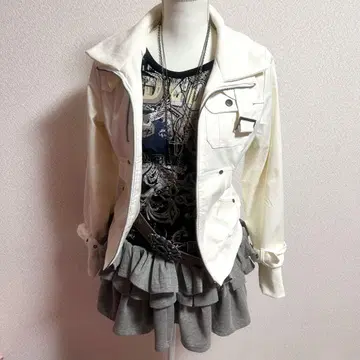 y2k 헤이세이 화이트 기믹 자켓 그런지 V계 밀리터리