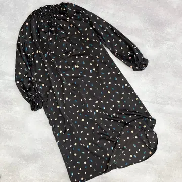 미사용 크라프트 스탠다드 긴팔 원피스 검정 블랙 꽃무늬 올 패턴 f