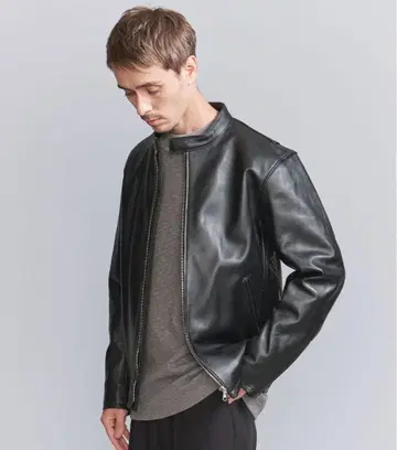 SHIPS 블랙 가죽 싱글 라이더 자켓 M