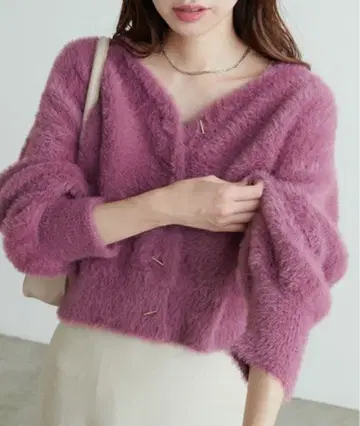 내추럴 쿠튀르 하토메바 버튼 가디건 퍼플 프리 사이즈