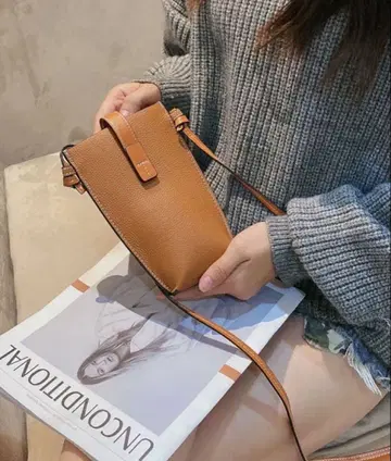 천연 가죽 배색 믹스 레더 스마트폰 파우치/미니백/숄더백 카멜