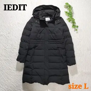 IEDIT 이디트 다운 코트 후드 부착 소매 리브 블랙 L