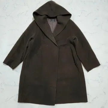 빅 사이즈 46 23구 울 리버 후드 부착 미들 기장 코트 다크 브라운