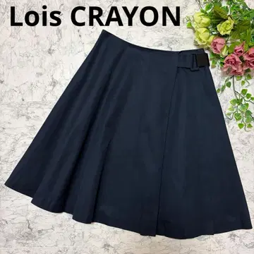 새상품급 로이스크레용 플레어 스커트 벨트 포함 버튼 네이비 M