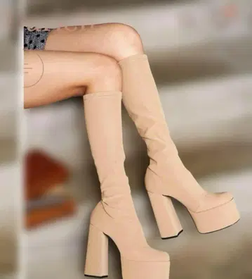 Darich 베이지 롱 부츠 플랫폼 힐