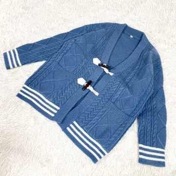 두꺼운 원단 가디건 뜨개질 토글 블루 파랑
