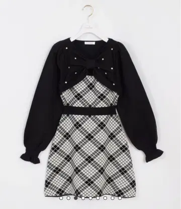 evelyn 긴팔 체크 리본 니트 블랙