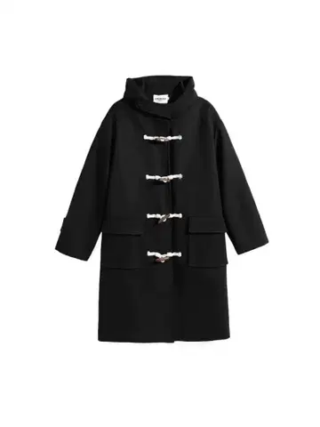 블랙 더플 코트 후드 부착