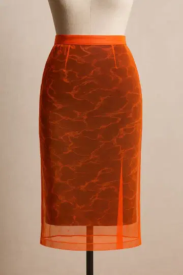 오렌지 시스루 타이트 스커트 개성적
