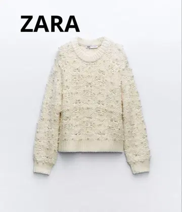 ZARA 펄 비즈 텍스처 니트 스웨터 L 사이즈 에크루