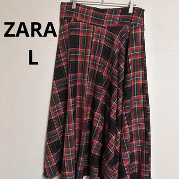 [ 자라 우먼 ] 타탄 체크 스커트 플레어 스커트 빨간색 L