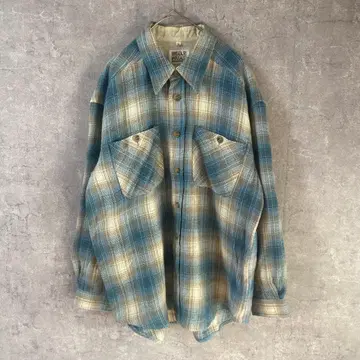 옴브레 체크 셔츠 긴팔 블루 계열 아크릴 루즈핏 M 사이즈