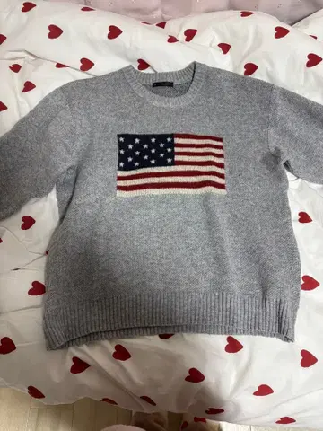 미국 국기 자수 그레이 스웨터