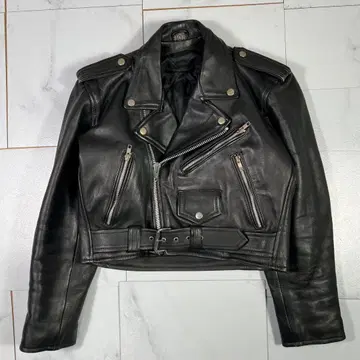 90s 더블 라이더 자켓 라이더 자켓 천연 가죽 짧은 기장 L