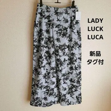LADY LUCK LUCA 꽃무늬 플로키 턱 스커트 블루 x 블랙 새상품