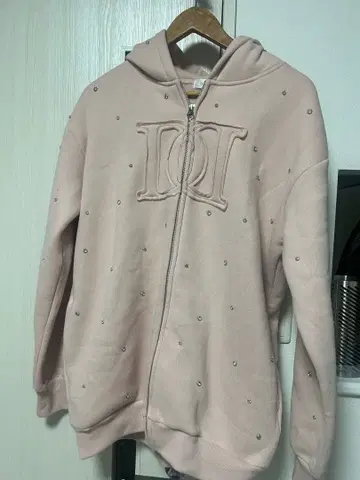 darich DD 로고 비쥬 지퍼 후드티 핑크