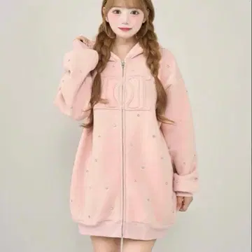 darich DD 로고 비쥬 지퍼 후드티 핑크