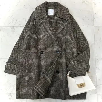 23AW 스픽 앤 스팬 W 슬리버 체크 하프 코트 브라운 38