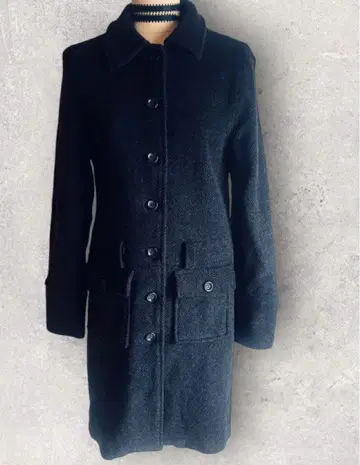 한국 패션 안감이 귀여운 밀리터리풍 코트 네이비