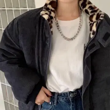 BIG 실루엣 안감 레오파드 코디 블루종