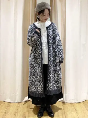 TSUHARU by Samansa Mos2 모티브 자카드 패턴 니트 코트