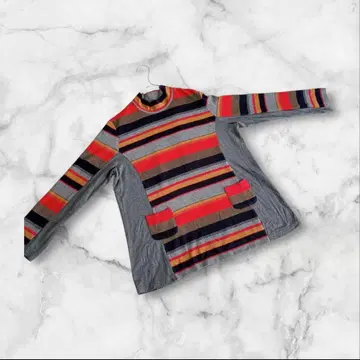 로브제 긴팔 니트 티셔츠 그레이 L 사이즈 스트레치 절개 보더