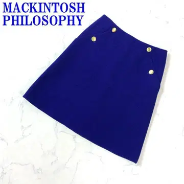 매킨토시 철학 미디 스커트 울 면 파랑 34 C2042