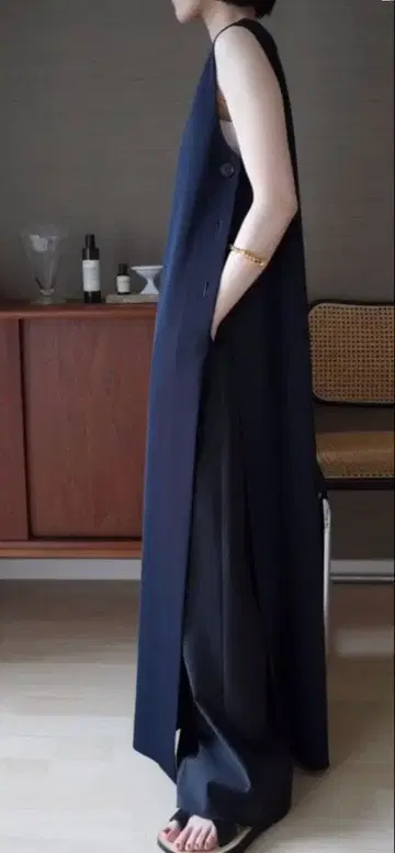 neau long slit dress dark navy