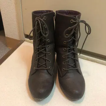 레이스업 부츠 중간 힐 하카마 부츠 다크 브라운 23.5cm M 사이즈