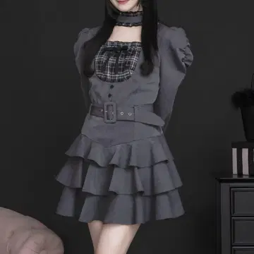 [ 익명 배송 ] pium 초커 프릴 티어드 원피스