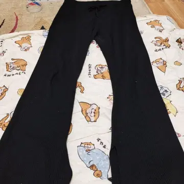 블랙 리브 와이드 레그 팬츠