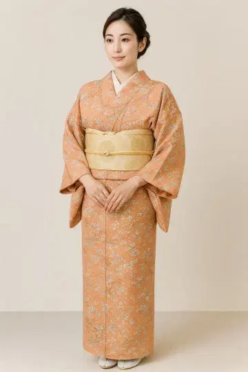 오렌지 꽃무늬 코몬 기모노 (기모노만)