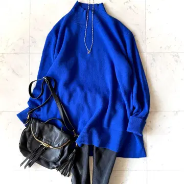 새상품급 라에프 워셔블 울 캐시미어 니트 블루 하이넥 스웨터