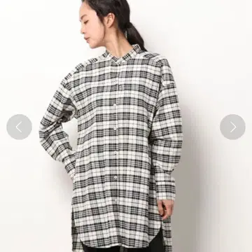 Q 넬 체크 롱 셔츠