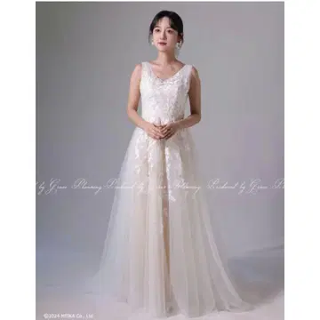 플라워 자수 V넥 웨딩 드레스 전취 드레스