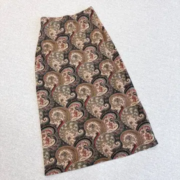 롱 스커트 페이즐리 무늬 블랙 프리 사이즈 허리밴딩