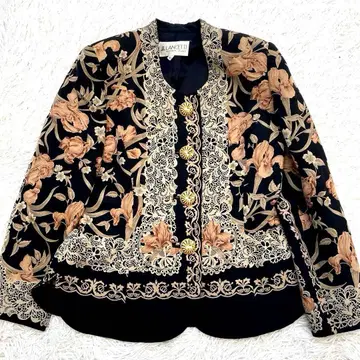 LANCETTI 자켓 골드 버튼 올 패턴 실크 혼방 버블 레트로