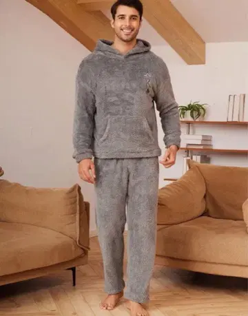 그레이 플리스 파자마 상하의 세트