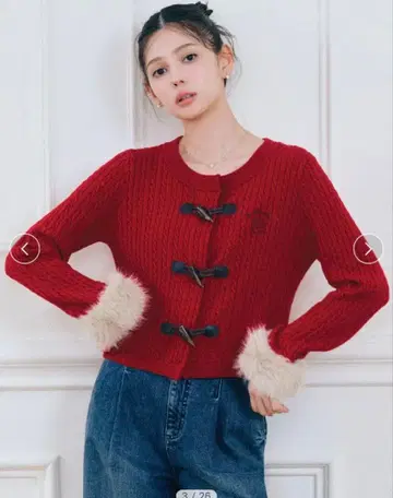 새상품 셀포드 패딩턴 케이블 가디건 빨간색