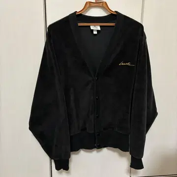 LACOSTE 블렌드 코튼 벨벳 가디건 블랙