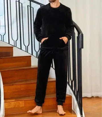 블랙 플리스 맨투맨 세트